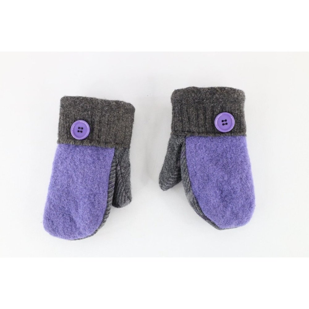 Vintage Streetwear Big Button Wool Knit Winter Mittens Gloves Womens Small USA - Picture 2 of 5